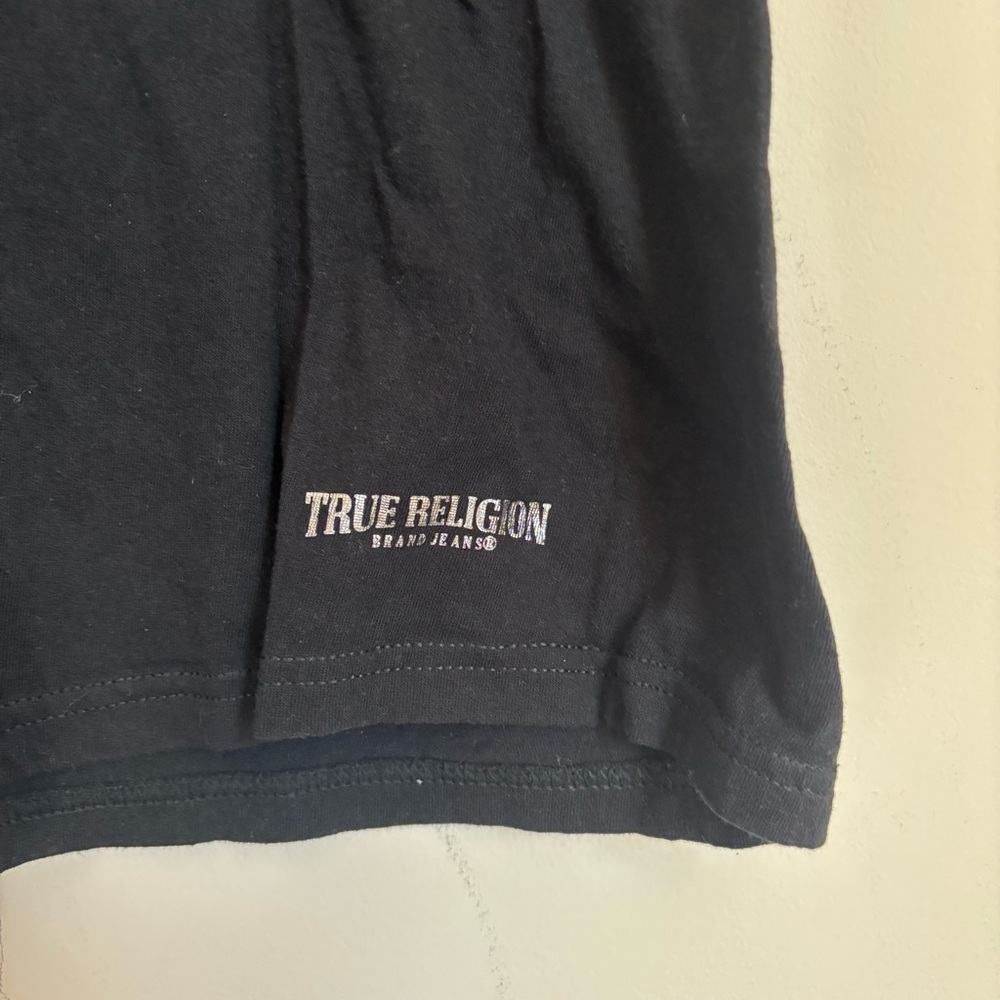 True Religion Brand Jeans Unisex Silver Horseshoe Logo Black Tshirt - Picture 2 of 5